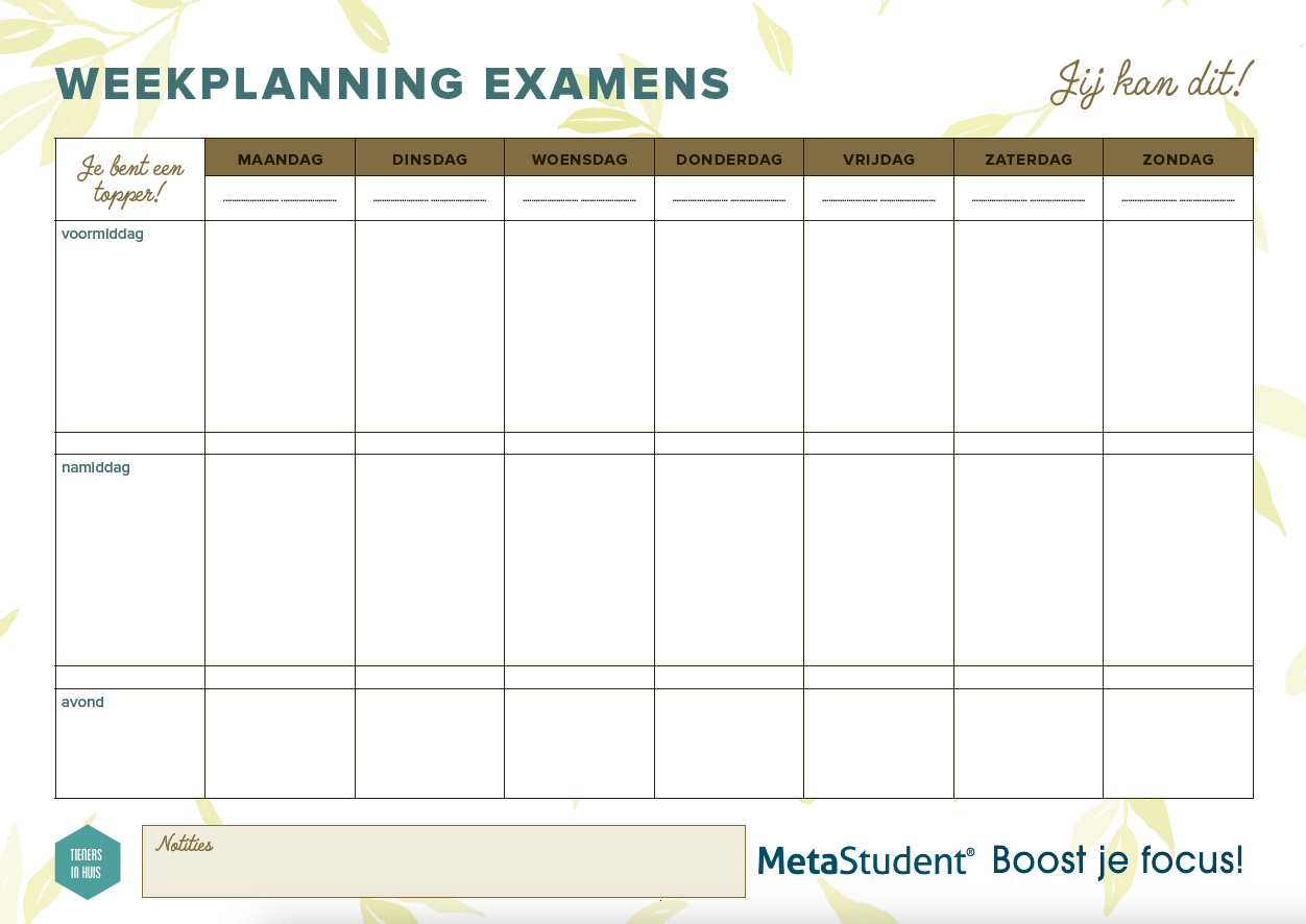 examenplanner weekplanning