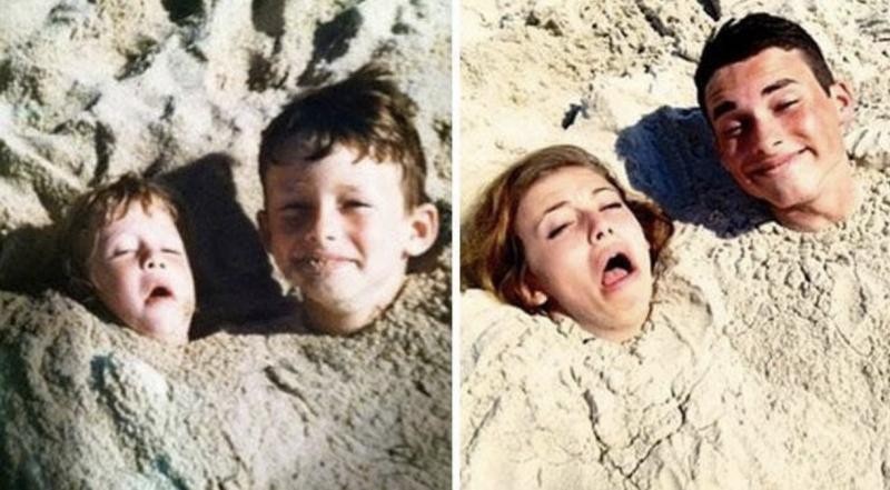 broer en zus in zand