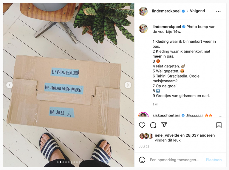 Linde Merckpoel kondigt tweede zwangerschap aan op Instagram