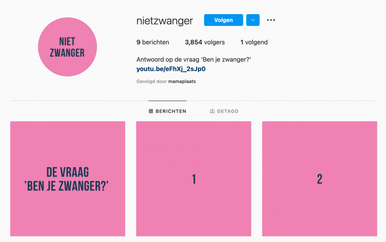 Instagramaccount niet zwanger