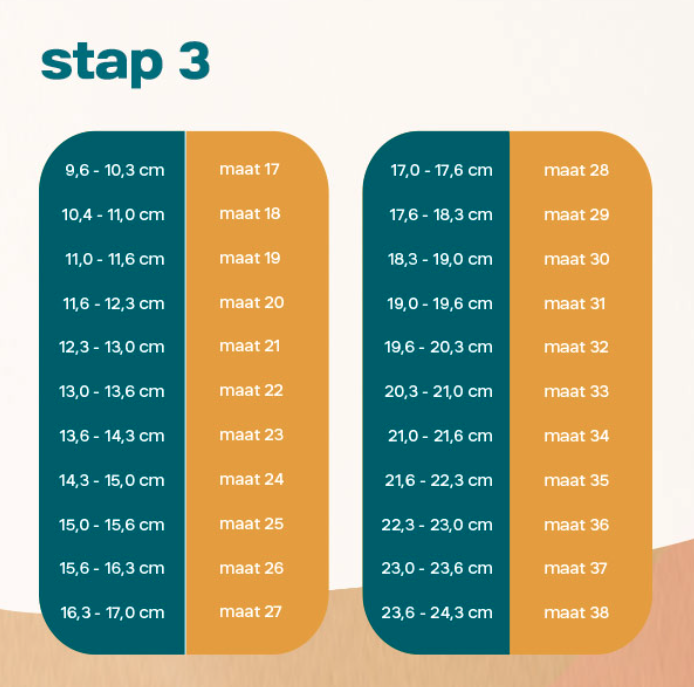 schoenmaat bepalen stappenplan stap 3