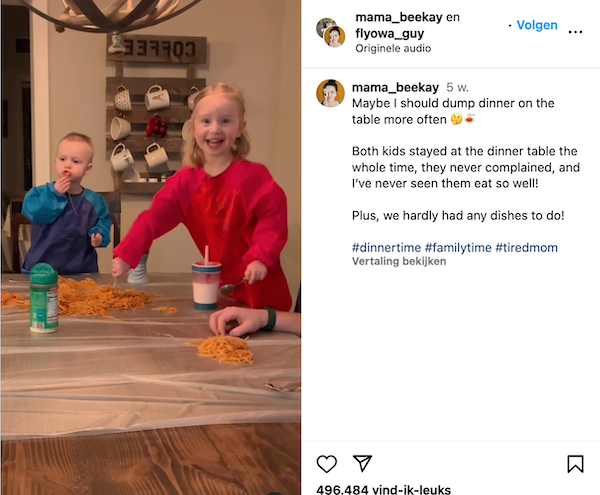 kinderen eten meteen van tafel