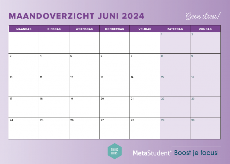 Examenplanner juni 2024 maandschema