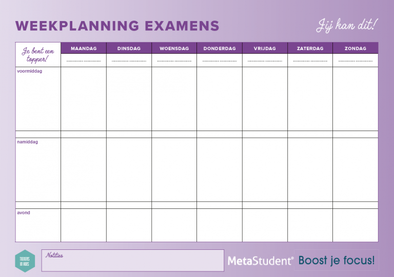 Examenplanner juni 2024 weekschema