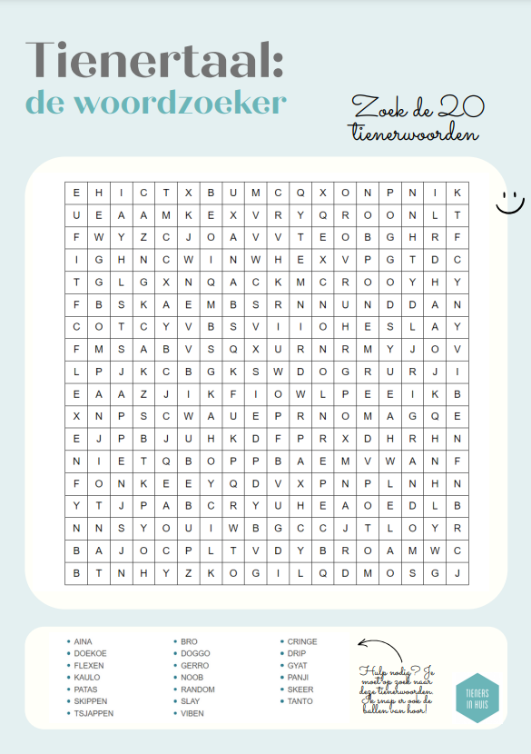 Woordzoeker tienertaal