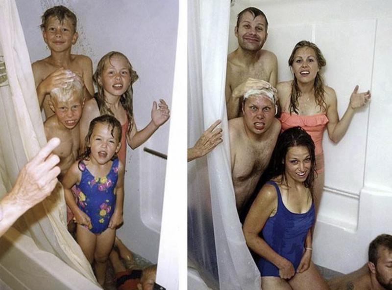 familie in bad