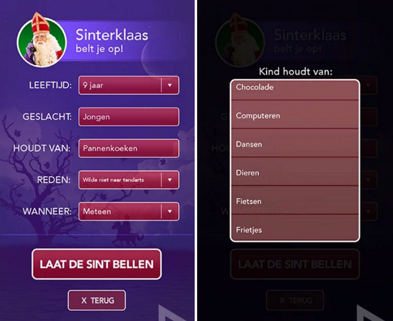 bellen met sint app