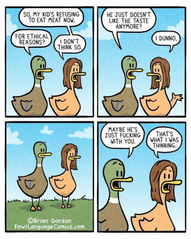 fowl language comics, kinderen vs eten