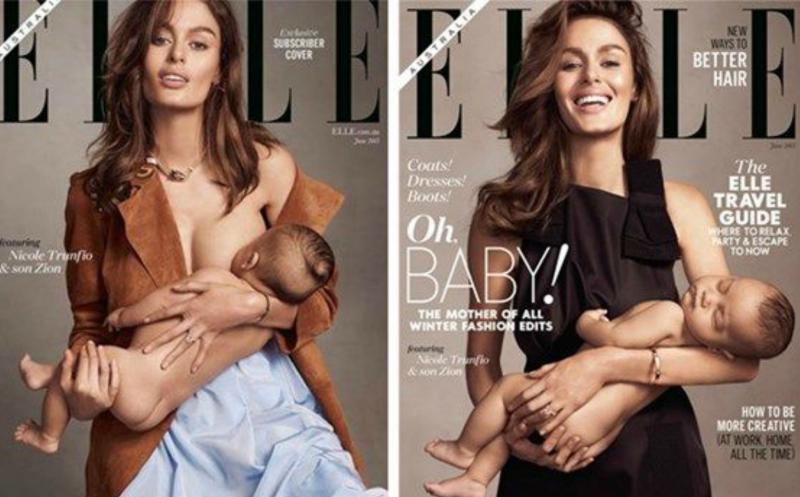 vrouw op cover elle met zoon aan de borst